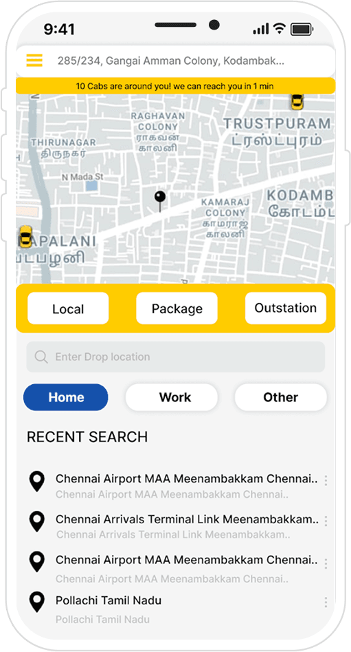 FastTrack Cab booking app screen