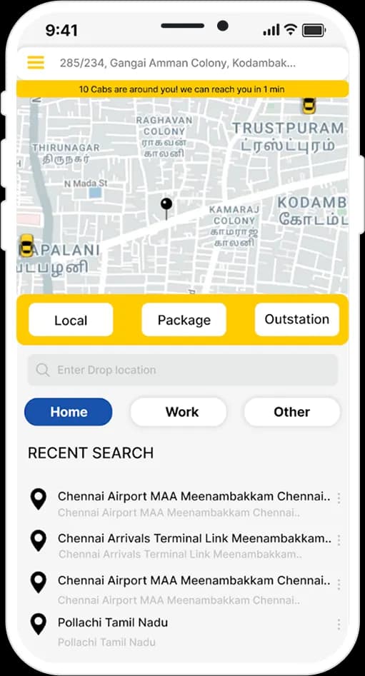 FastTrack Cab booking app screen